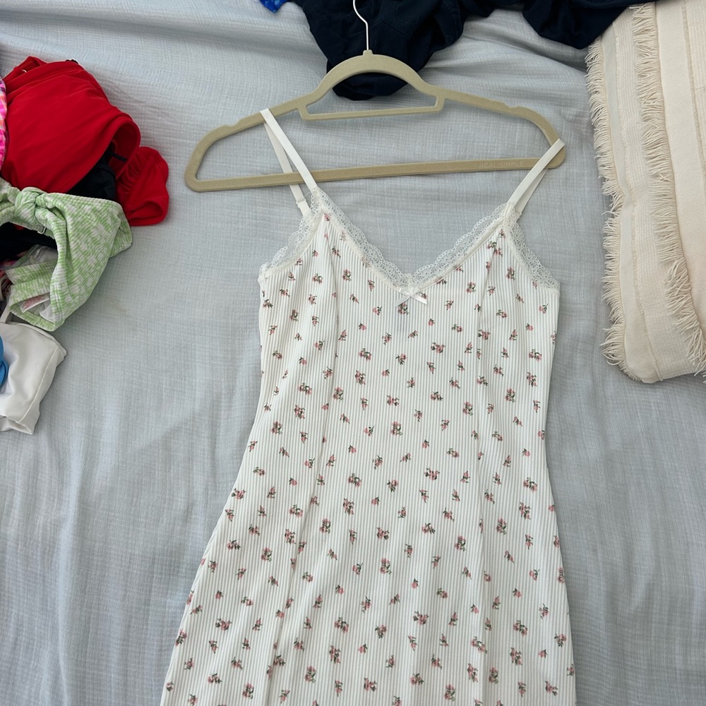 Floral Strappy Dress with Lace Trim
